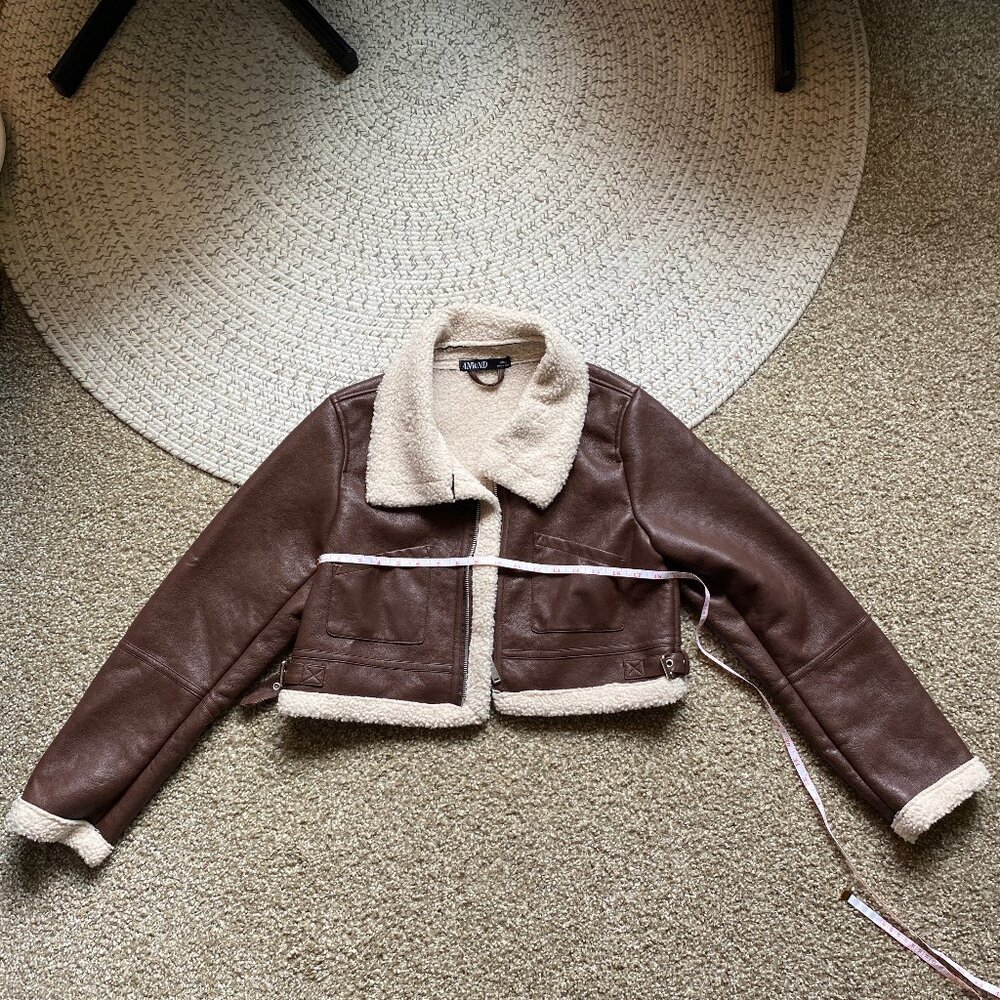 Brown Fleece-Lined Aviator Jacket – Size S